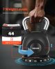 Kettlebell, Adjustable Kettlebell with 7 Weight Levels (5, 11.5, 18, 24.5, 31, 37.5, 44 lbs), Die-Cast Aluminum and ABS Material
