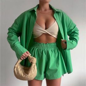 Women Tracksuits Shirt With Mini Shorts Cotton Two Pieces Sets Fashion Clothing Outfits Women Blouses Fashion Tracksuits (Color: Blue, size: S)