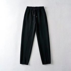 Drawstring High Waist Women's Pants Solid Loose Lace Up Joggers Sweatpants Female 2021 Spring Lady Casual Sportwear Fashion Pant (Color: Black, size: L)