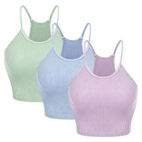 3 Pack Women Crop Basic Tank Top Ribbed Knit Sleeveless Round Neck 9 Color Machine Wash Summer Crop S to XL (Color: Multi, size: large)